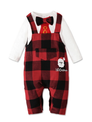 Elegant baby romper Christmas pajamas My First Christmas, red, white and black