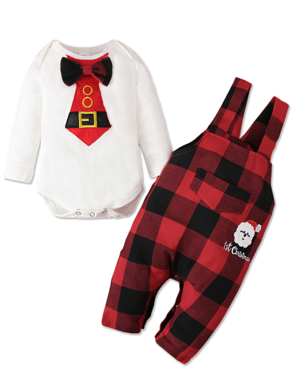Eleganter Babystrampler Weihnachtspyjama My First Christmas, rot, weiß und schwarz