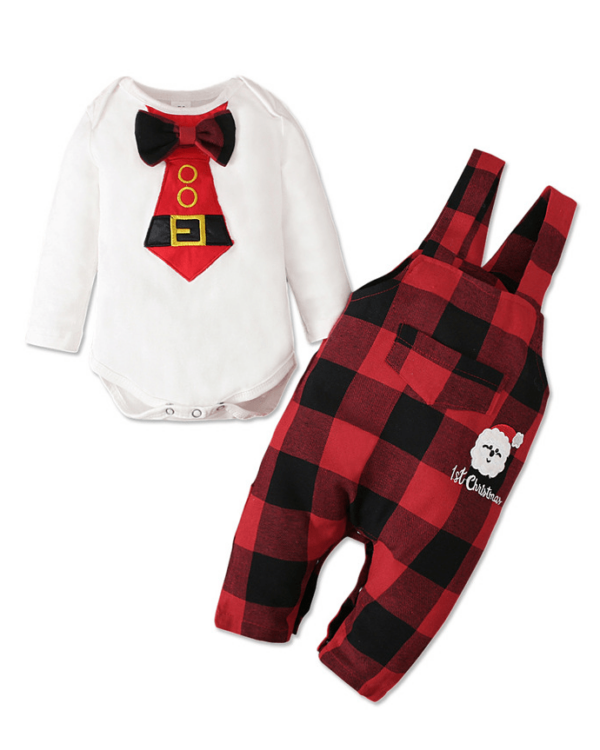 Elegante baby romper kerstpyjama My First Christmas, rood, wit en zwart