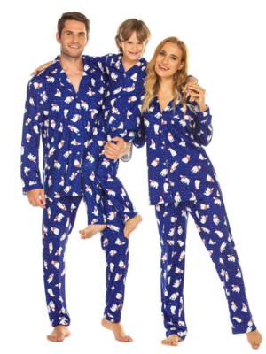 Elegante button-down kerstpyjama ijsbeer, blauw en wit