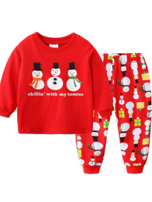 Fun Boy Christmas Pajamas Chillin' with My Homies Snowman tryo