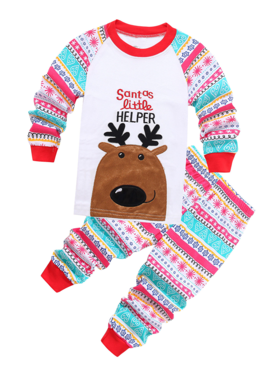 Kerstmeisjespyjama Little Santa Helper, wit, rood en roze