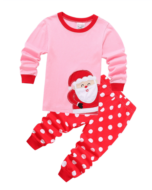 Pijama de Navidad de niña Santa Rosa y rojo