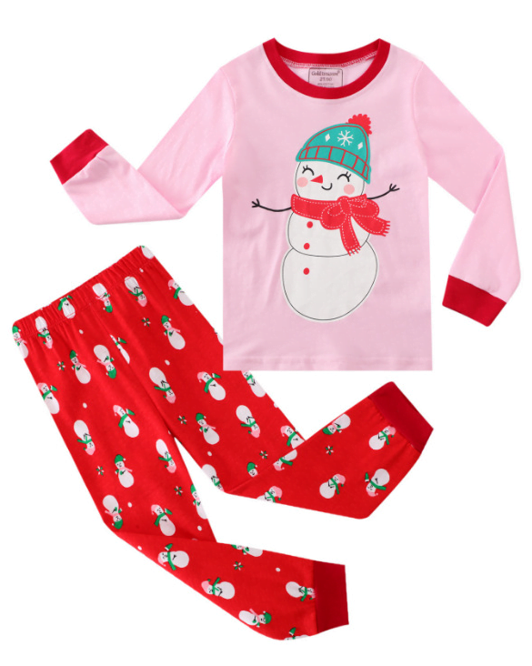 Girl Christmas Pajamas Snowman Pink