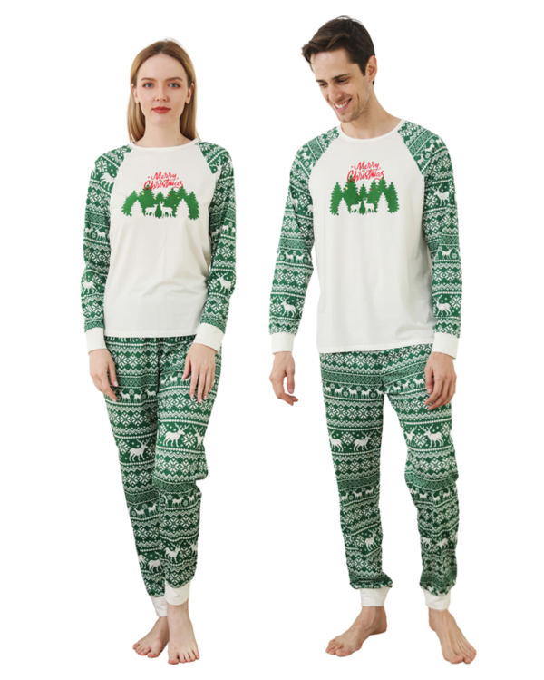 Green and soft Christmas pajamas with Christmas motifs