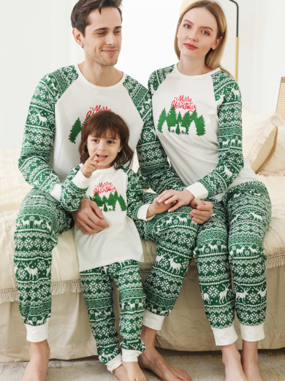 Green and soft Christmas pyjamas with Christmas motifs