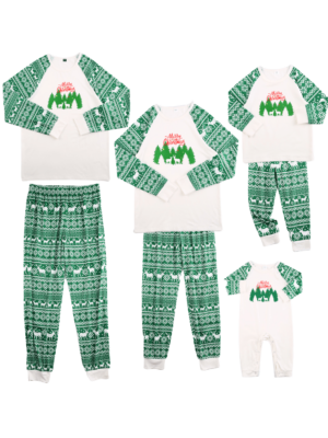 Green and soft Christmas pajamas with Christmas motifs