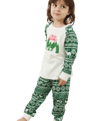 Grüner und weicher Weihnachtspyjama mit Weihnachtsmotiven für Kinder Mädchen und Jungen