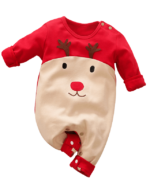 Newborn Christmas romper with reindeer face, red