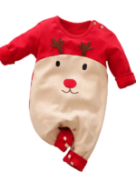 Newborn Christmas romper with reindeer face, red
