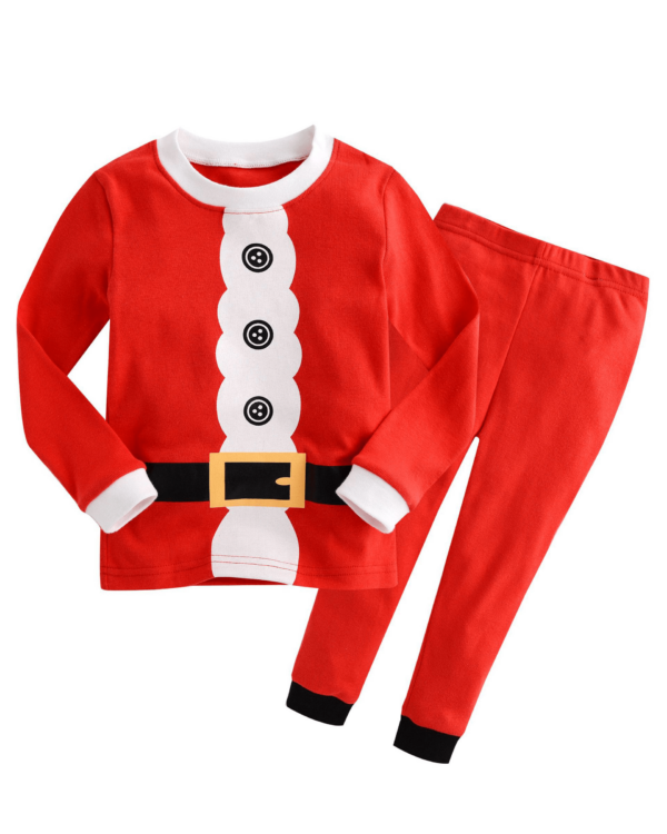 Weihnachtspyjama für Kinder, Jungen und Mädchen, rot und weiß, mit echtem Weihnachtsmann