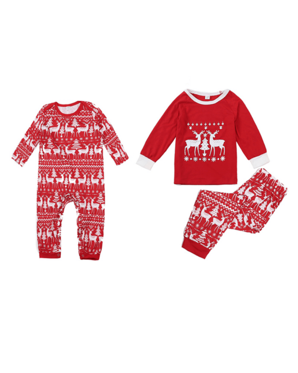 Red Christmas pyjamas Reindeer around a tree