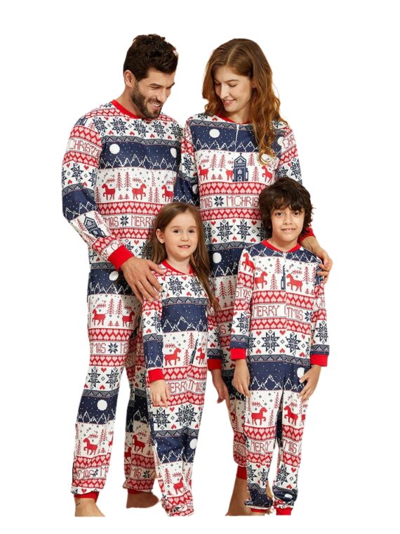 Christmas pyjamas suit with winter patterns, blue, red