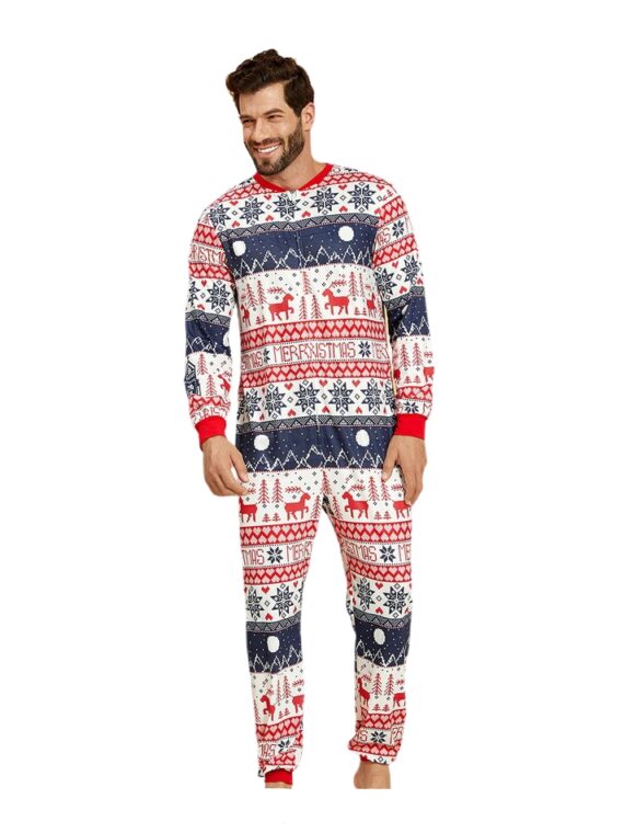 Christmas pyjamas suit with winter patterns, blue, red