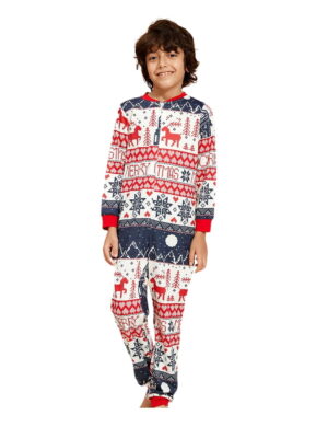 Blue family Christmas pyjama suit with winter patterns boy model