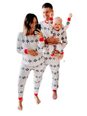 Christmas Pyjamas White Snowflakes Modern with Young Family Patterns