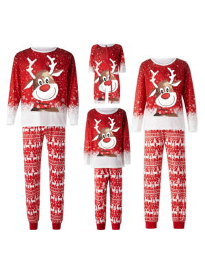 Christmas pajamas set Reindeer on Snowy background