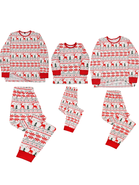 Christmas pyjamas with reindeer and snowflake embroidery style