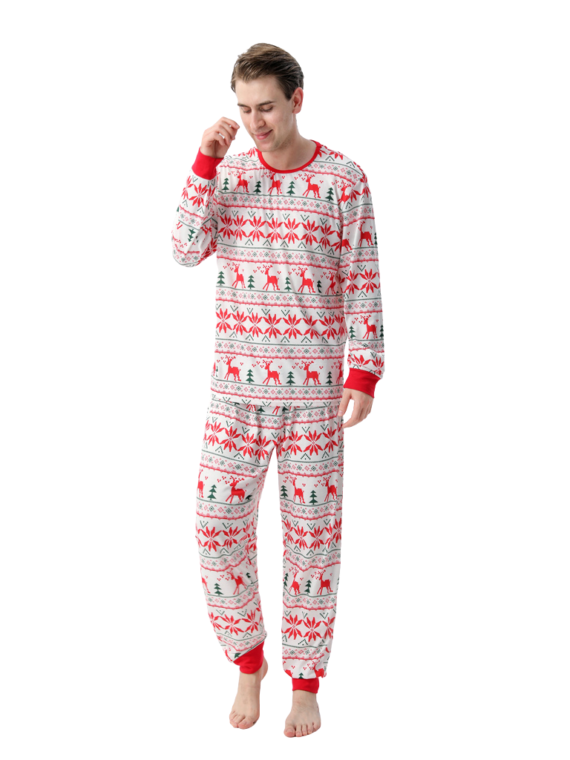 Christmas pyjamas with reindeer and snowflake embroidery style