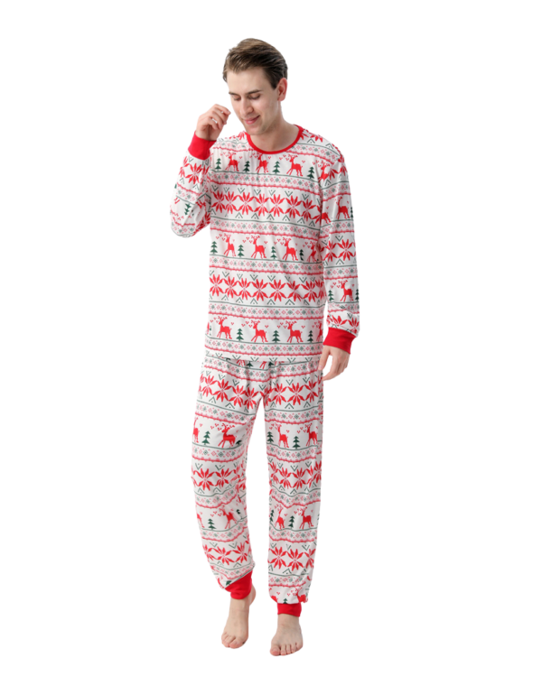 Christmas pyjamas with reindeer and snowflake embroidery style