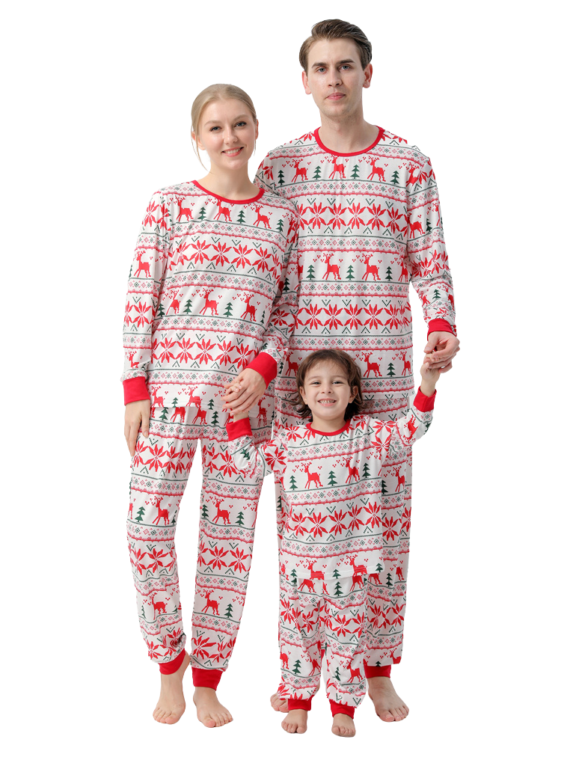 Christmas pyjamas with reindeer and snowflake embroidery style
