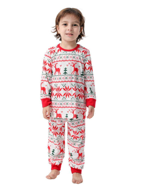 Christmas pyjamas with reindeer and snowflake embroidery style