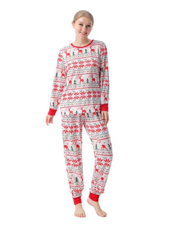 Christmas pyjamas with reindeer and snowflake embroidery style