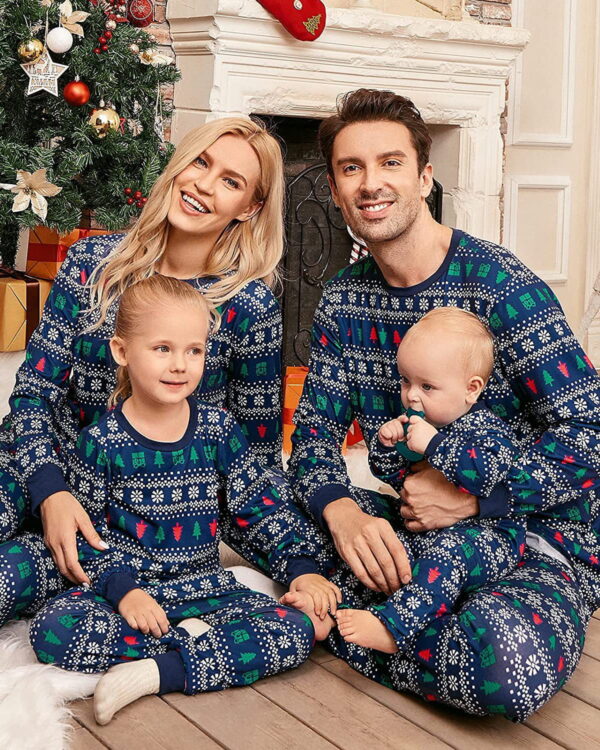 Christmas pyjamas winter with modern patterns, blue green