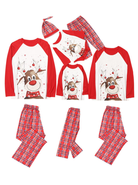 Cute Reindeer Christmas Pyjamas, Tartan Check