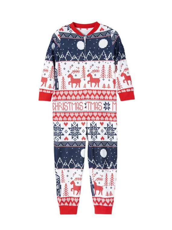 Christmas pyjamas suit with winter patterns, blue, red