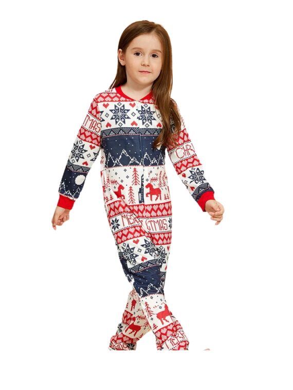 Christmas pyjamas suit with winter patterns, blue, red