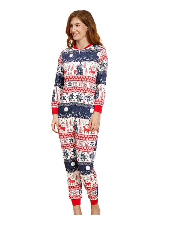 Christmas pyjamas suit with winter patterns, blue, red