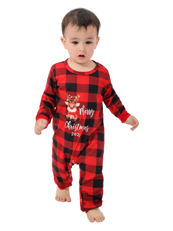 Checkered Christmas Pyjama Small Reindeer Merry Christmas