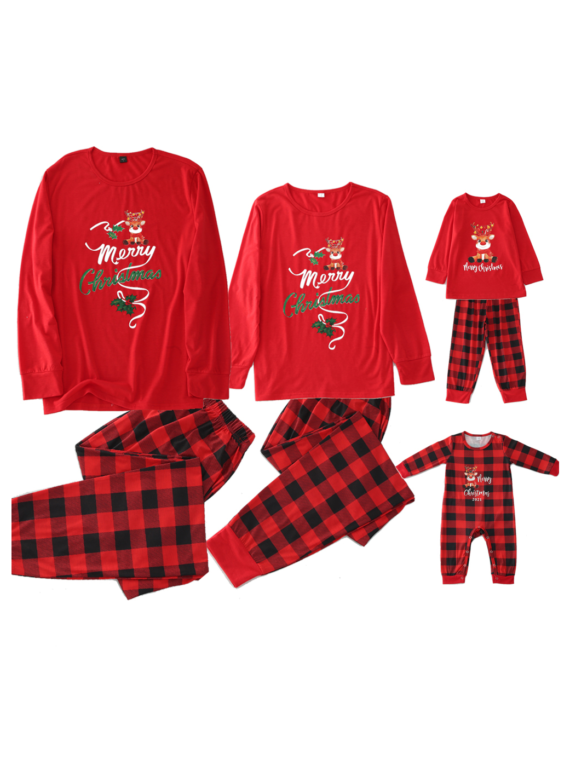 Checkered Christmas Pyjama Small Reindeer Merry Christmas