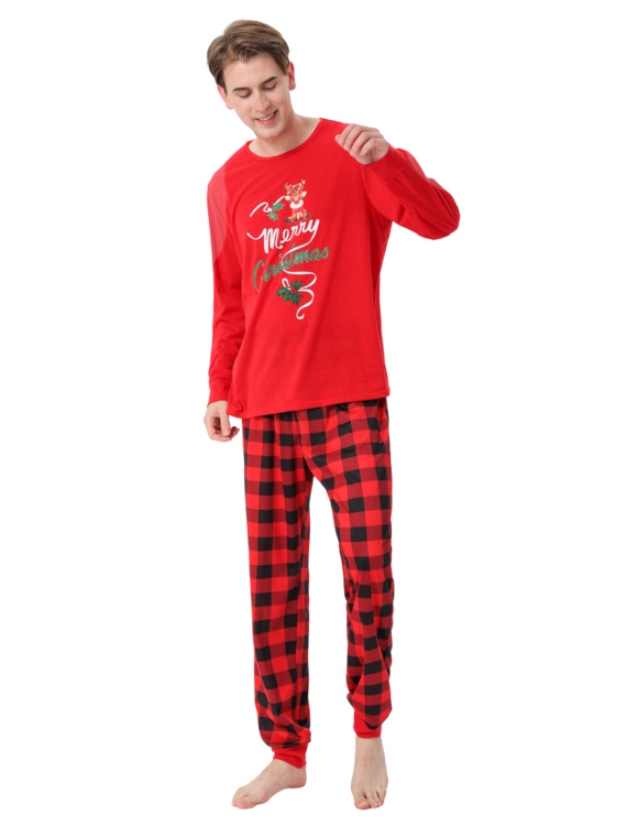 Checkered Christmas Pyjama Small Reindeer Merry Christmas