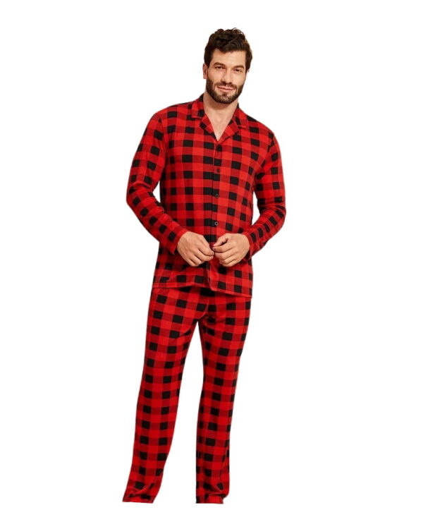 Pijama moderno de Navidad a cuadros rojos