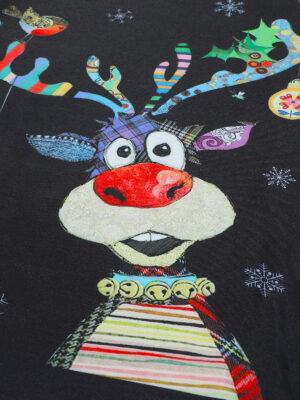 Original Patchwork Reindeer Christmas Pyjamas zoom in on the pattern