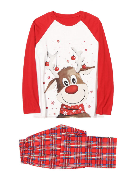 Cute Reindeer Christmas Pyjamas, Tartan Check