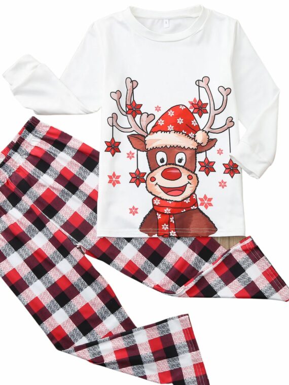 Pijama de Navidad Reno Sonriente con decoración de Estrellas