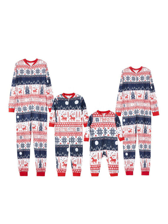 Christmas pyjamas suit with winter patterns, blue, red