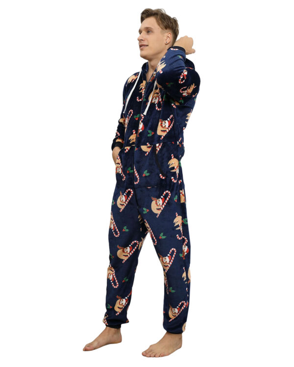 Weihnachtsfeier Jumpsuit Faultier auf seinem Gerstenzucker