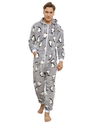 Xmas Party Jumpsuit Snowy Penguins for Men's