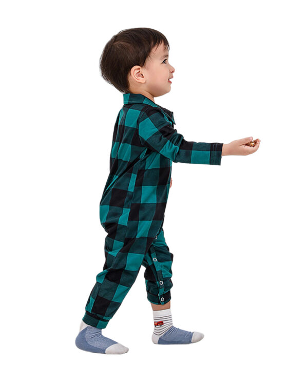 Modern groen geruite kerstpyjama voor het hele gezin
