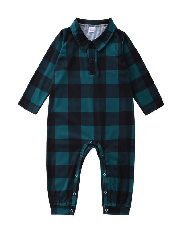 Modern groen geruite kerstpyjama voor het hele gezin