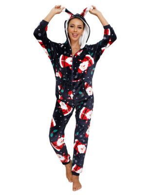 santa claus decorated christmas jumpsuit for couples female model 3