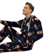 Weihnachtsfeier Jumpsuit Faultier auf seinem Gerstenzucker