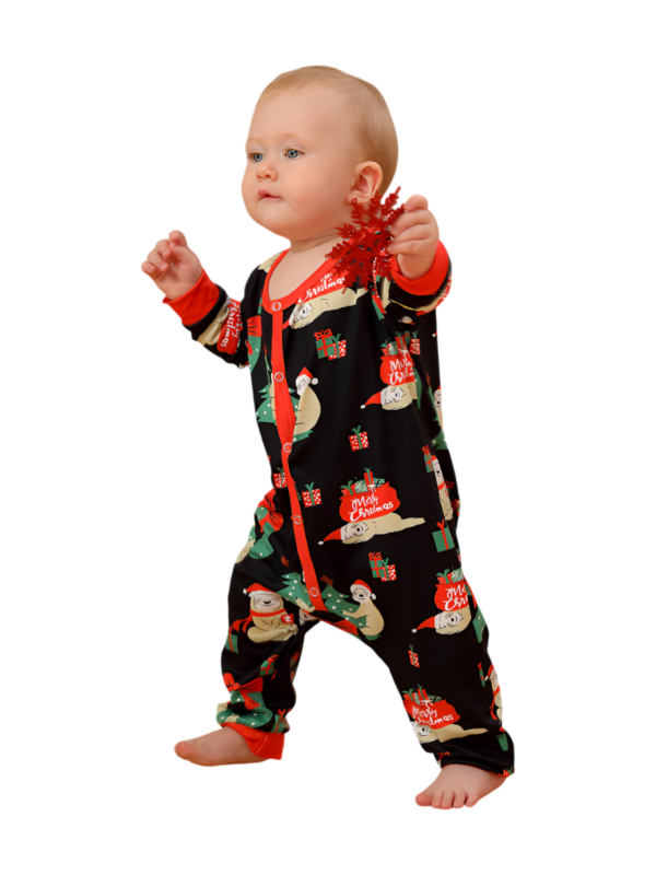 Christmas Sloths hanging from the garlands, whole matching family pyjamas