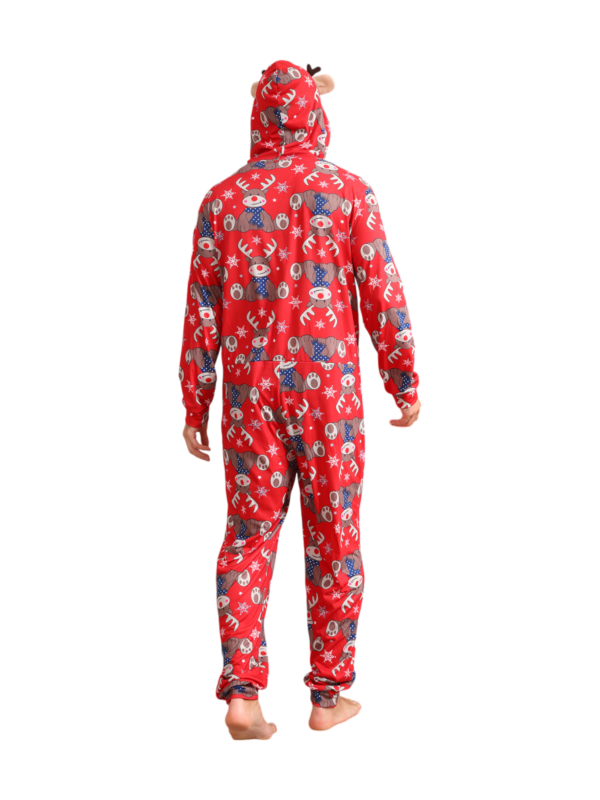 Mono con capucha de reno rojo y diseño de bufanda azul de reno