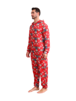 Mono con capucha de reno rojo y diseño de bufanda azul de reno