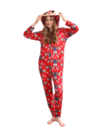 Mono con capucha de reno rojo y diseño de bufanda azul de reno